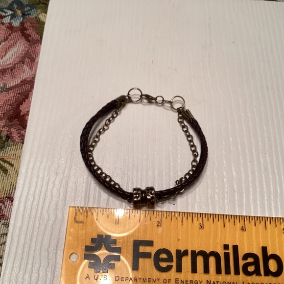 Mens Black / Brown Leather Brass Chain Bracelet 9.5” - Picture 4 of 4